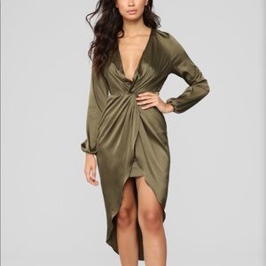 Twist Of Truth Satin Dress - Olive